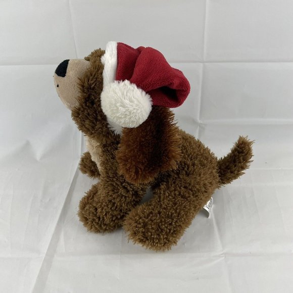 Ganz Biscuit Dark Brown Puppy Dog 10" Plush Stuffed Animal Red Christmas Hat - Picture 2 of 6